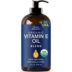 Nexon Botanics organic vitamin E oil blend in a bottle enriches skin hydration.
