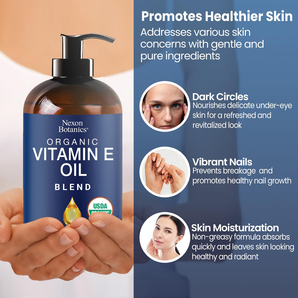 Nexon Botanics organic vitamin E oil blend enhances nail health and strength.