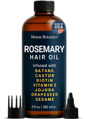 Nexon Botanics rosemary oil bottle showing hair nourishment for fuller appearance