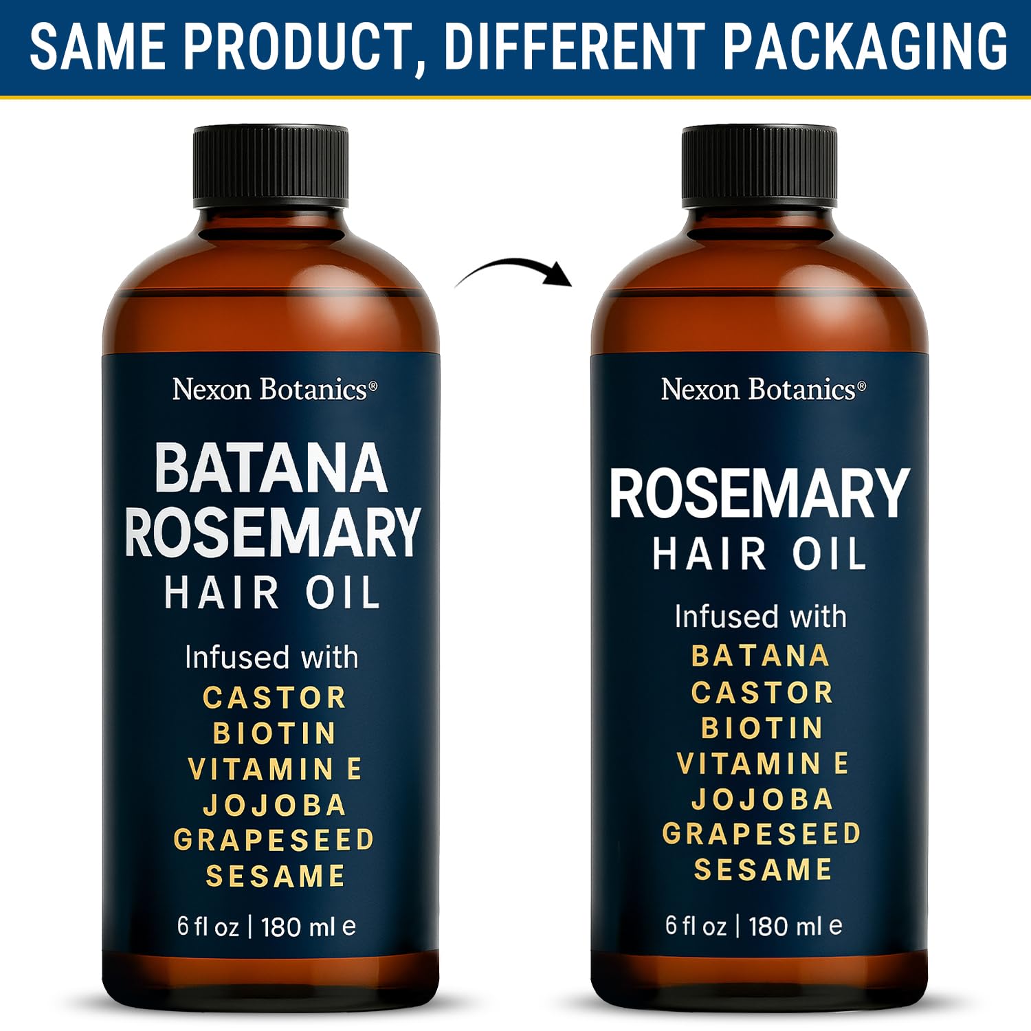 Nexon Botanics rosemary oil color-safe label indicating silicone-free formula