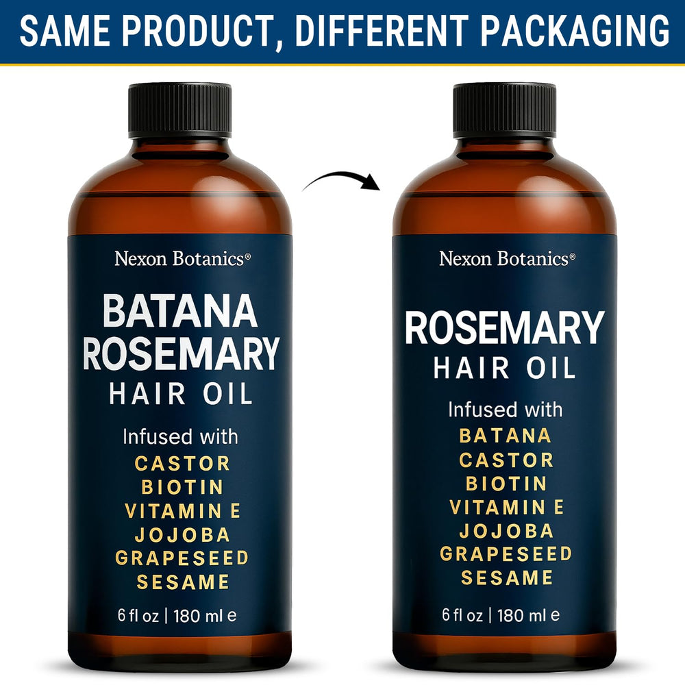 Nexon Botanics rosemary oil color-safe label indicating silicone-free formula
