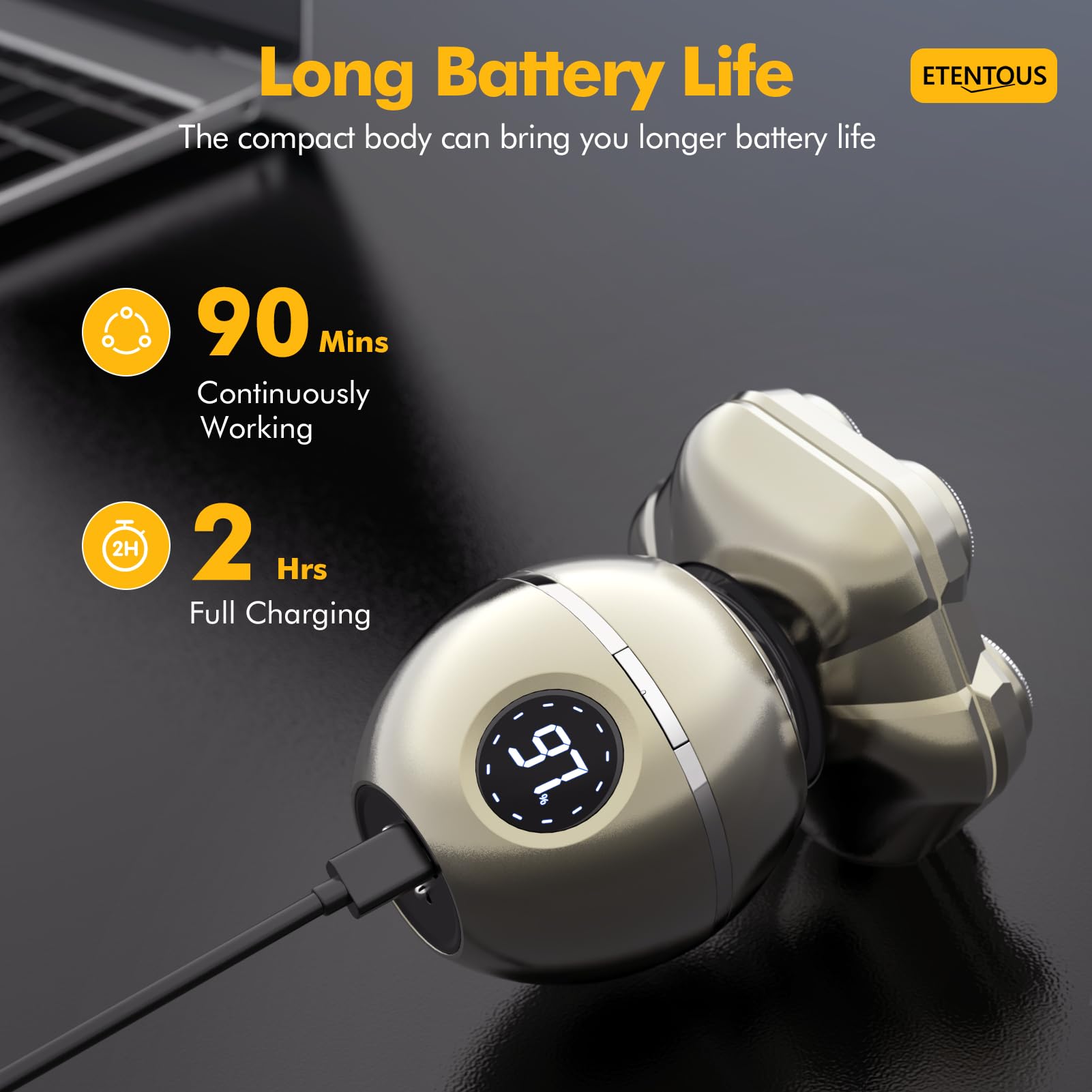 NEXT BEAUTY LED display shows battery level for at a glance readiness.