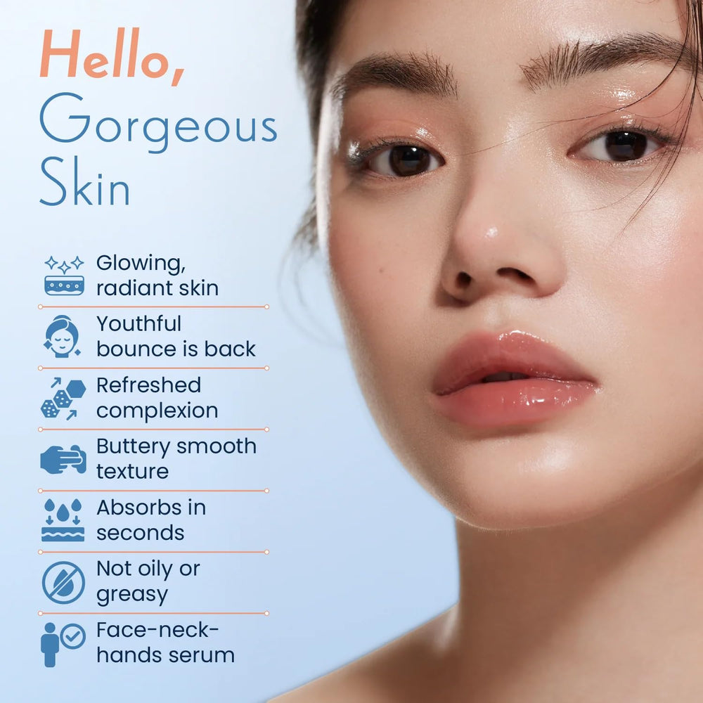 Next Leap Glow Serum cream texture showing quick-absorbing, non-greasy feel