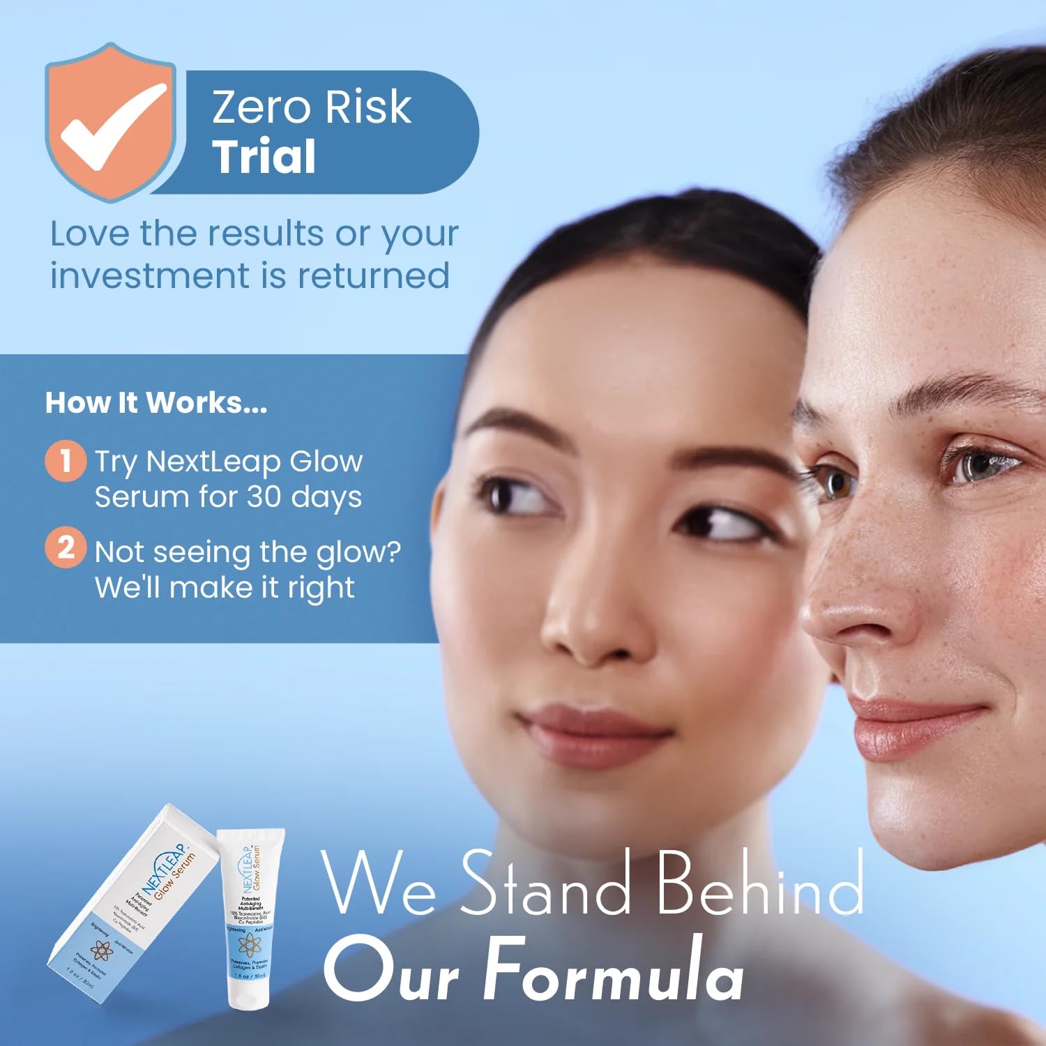 Next Leap Glow Serum applied to the neck for smoother skin