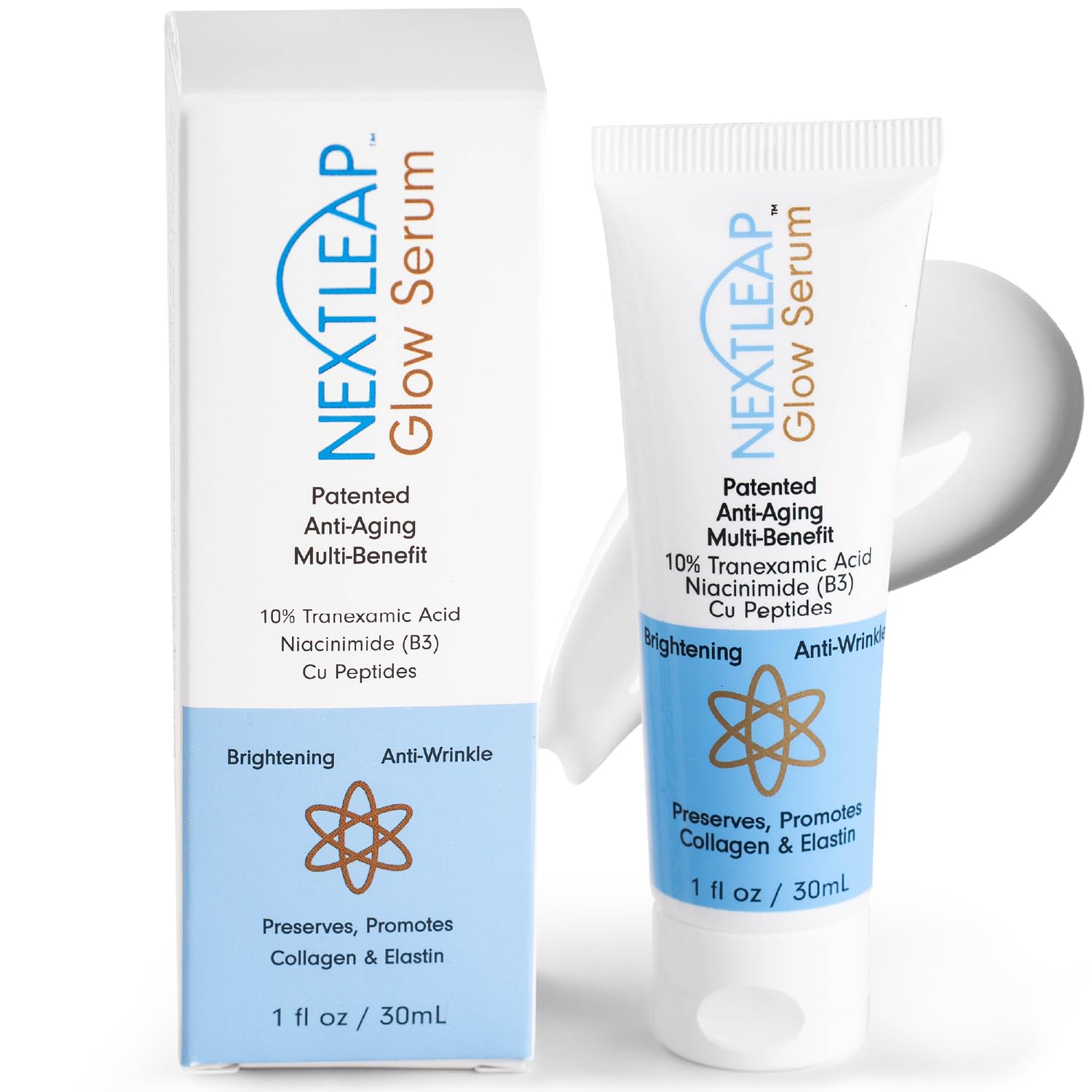 Next Leap Tranexamic Acid Serum bottle with lightweight anti-aging formula