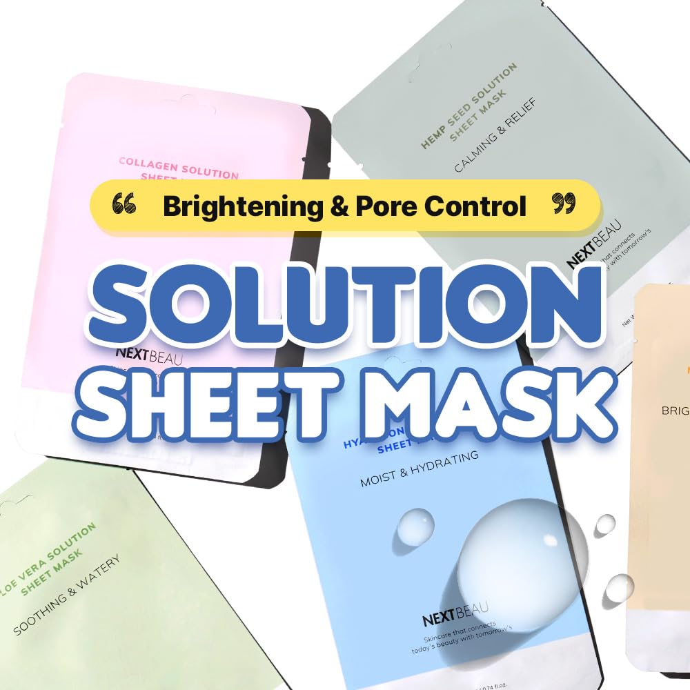 NEXTBEAU niacinamide sheet mask highlighting brightening and pore control potential.