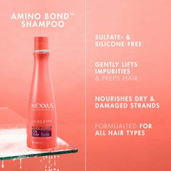 Nexxus Amino Bond Conditioner application shot emphasizes conditioning for bond repair benefits.