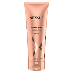 Nexxus Blow Dry Cream bottle shows weightless frizz control for smooth styling.