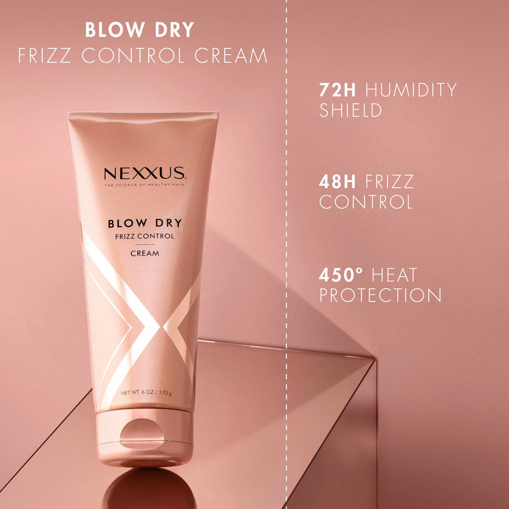Nexxus Blow Dry Cream applied to damp hair readying for volume and protection.