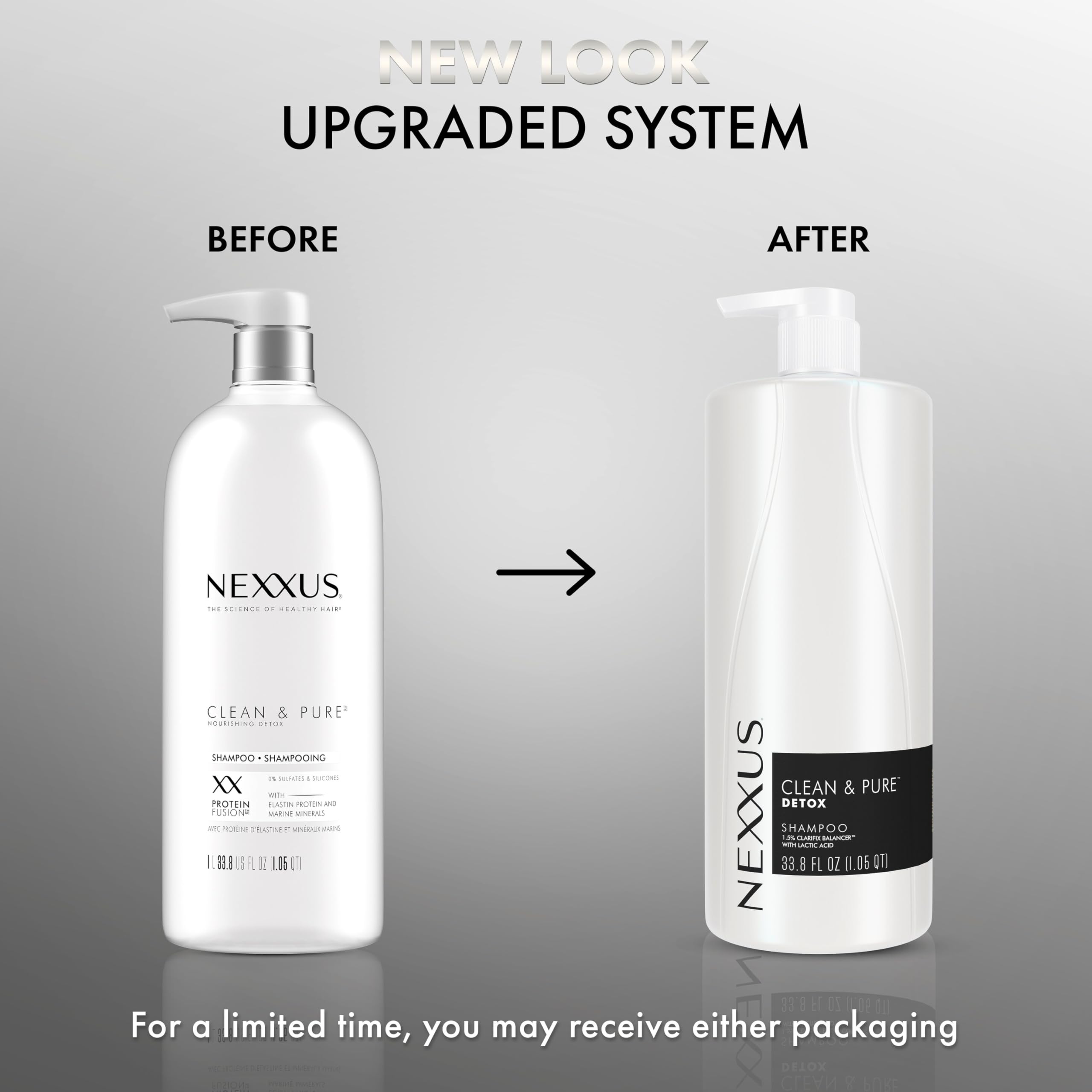 Nexxus Clean & Pure shampoo lather showing gentle detox and moisture