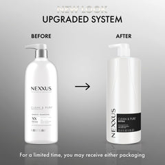 Nexxus Clean & Pure shampoo lather showing gentle detox and moisture