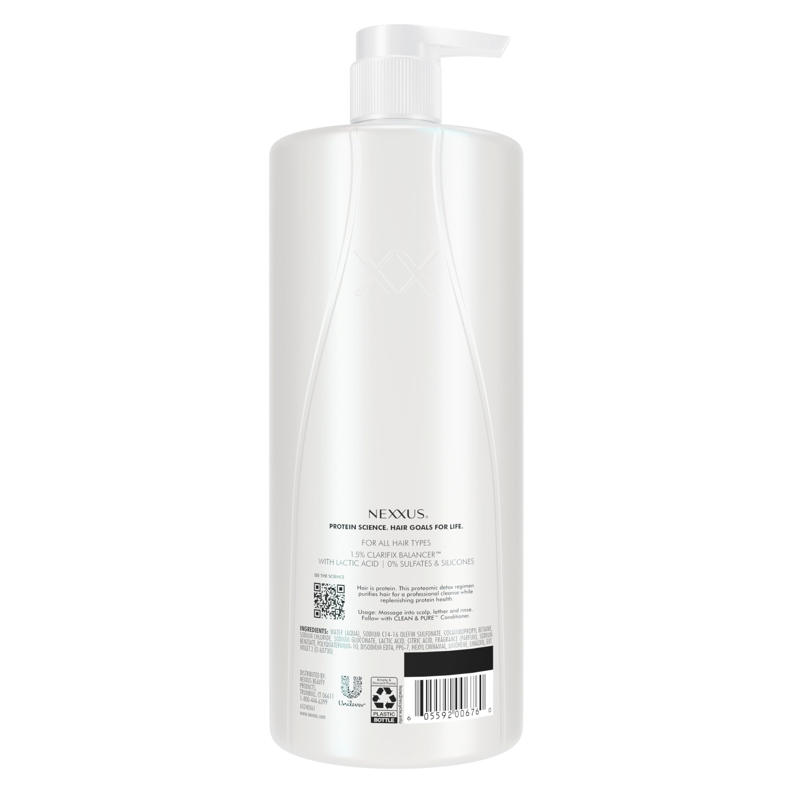 Nexxus Clean & Pure shampoo being poured for a hydrating cleanse
