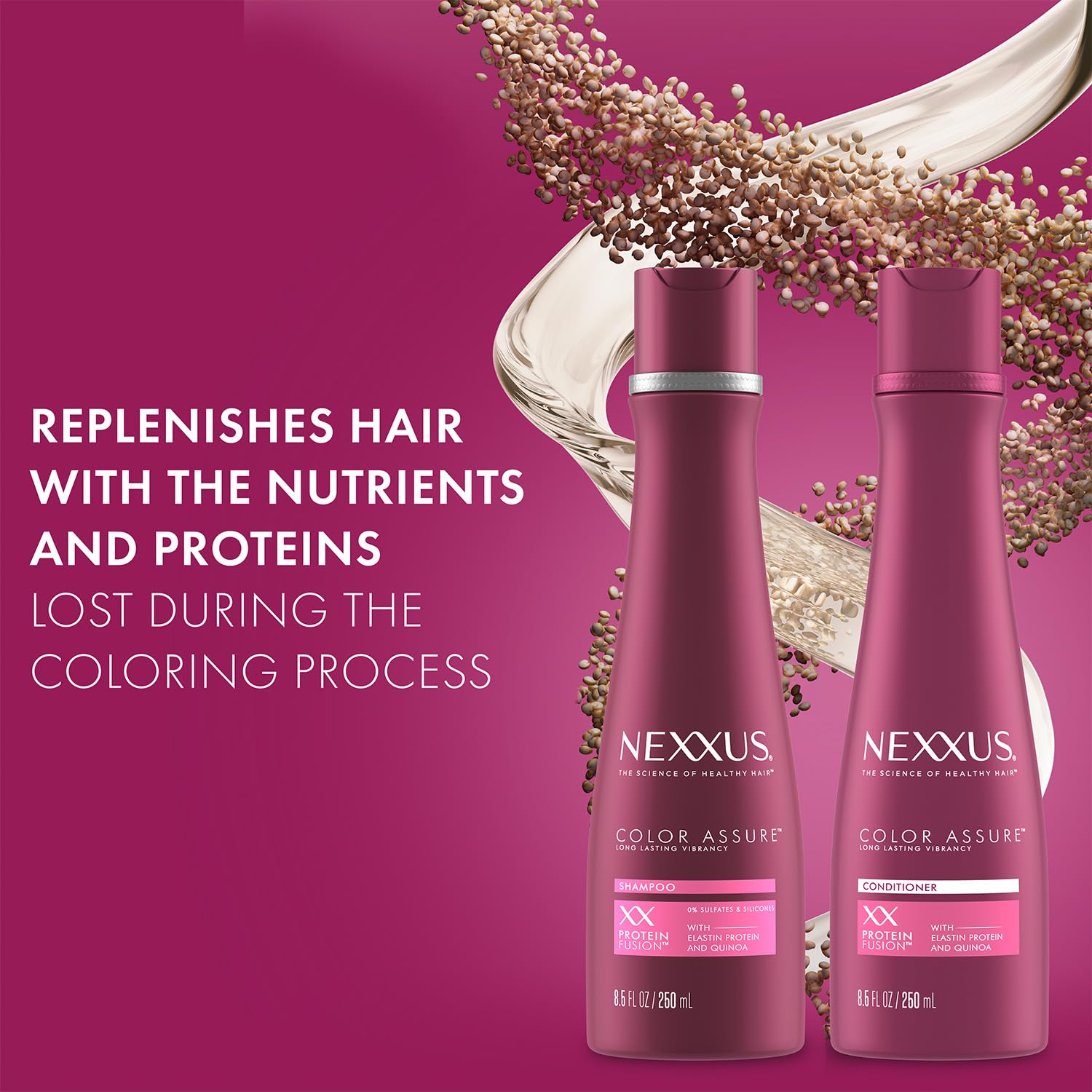 Nexxus Color Assure shampoo lather demonstrates gentle daily cleansing for color care.