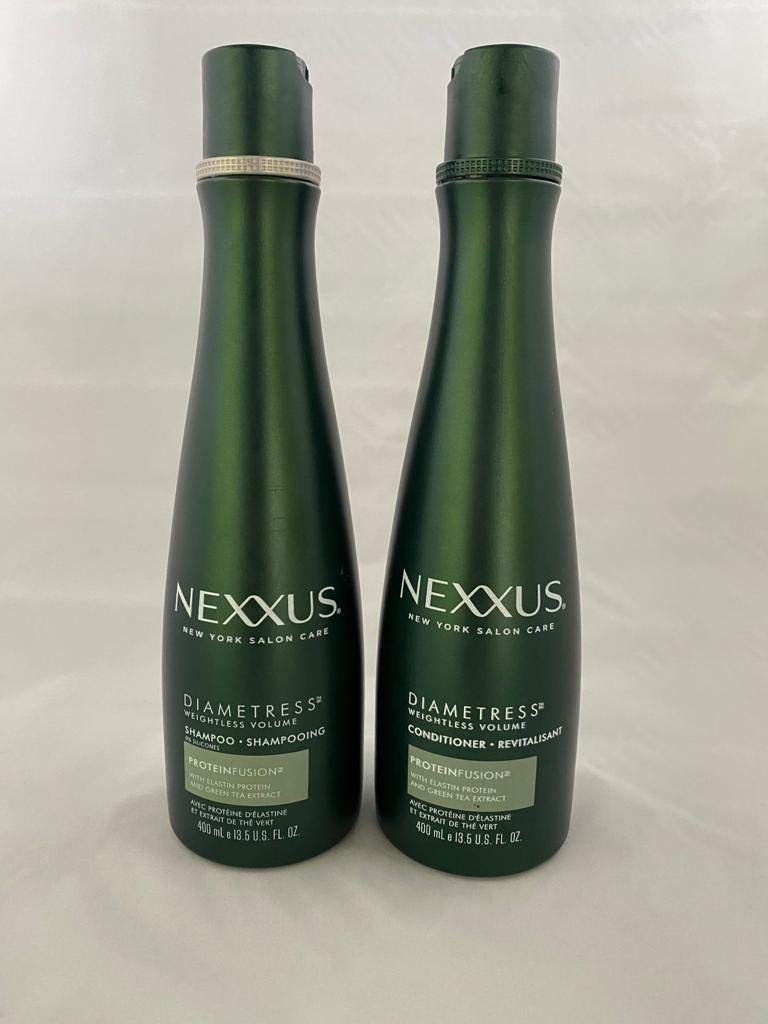 Nexxus Diametress shampoo bottle highlighting volumizing formula for fuller hair.