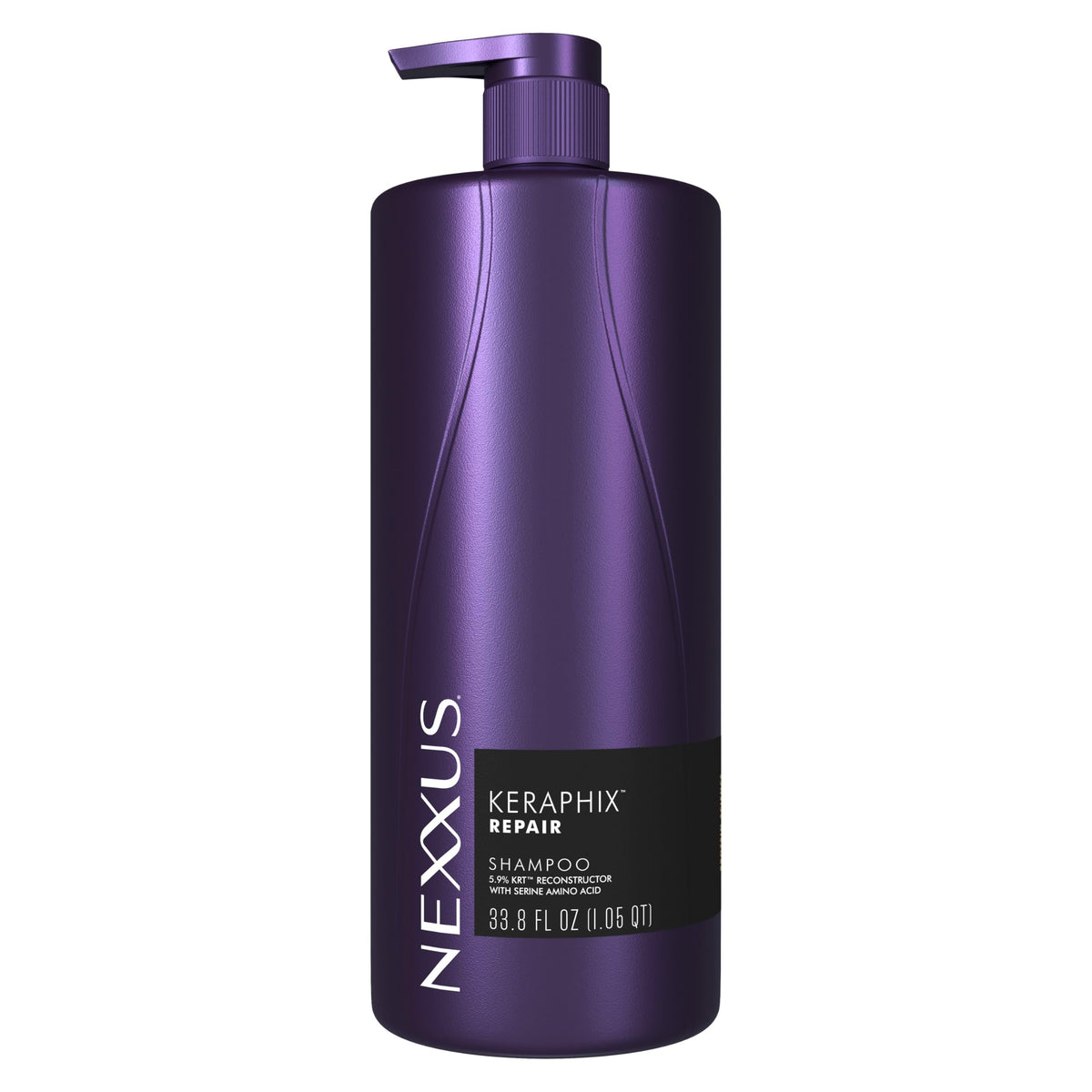 Nexxus Keraphix shampoo bottle closeup showing salon-grade repair for damaged hair