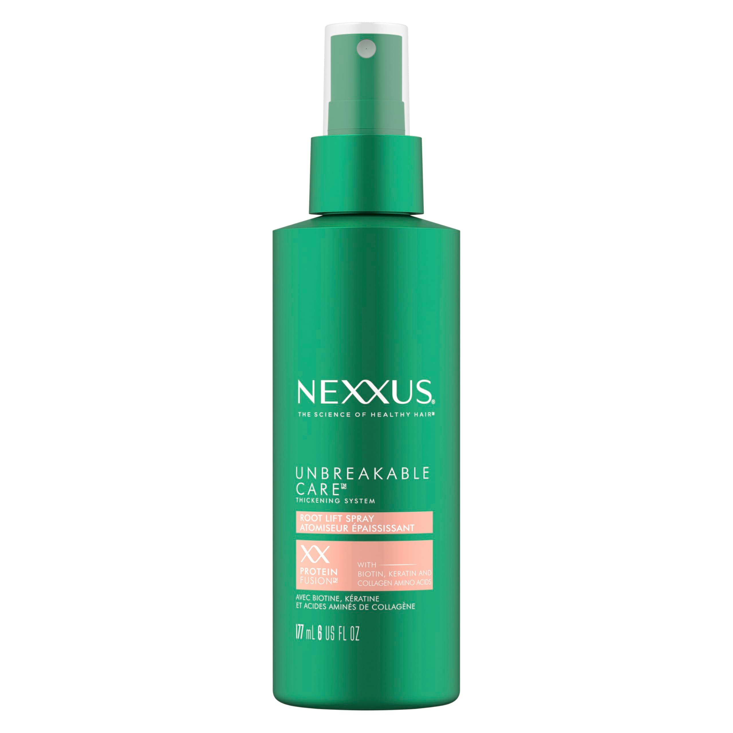 Nexxus Root Lift Spray bottle shows root-to-tip thickening action