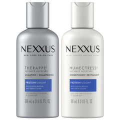 Nexxus Therappe shampoo bottle pouring for lasting moisture.