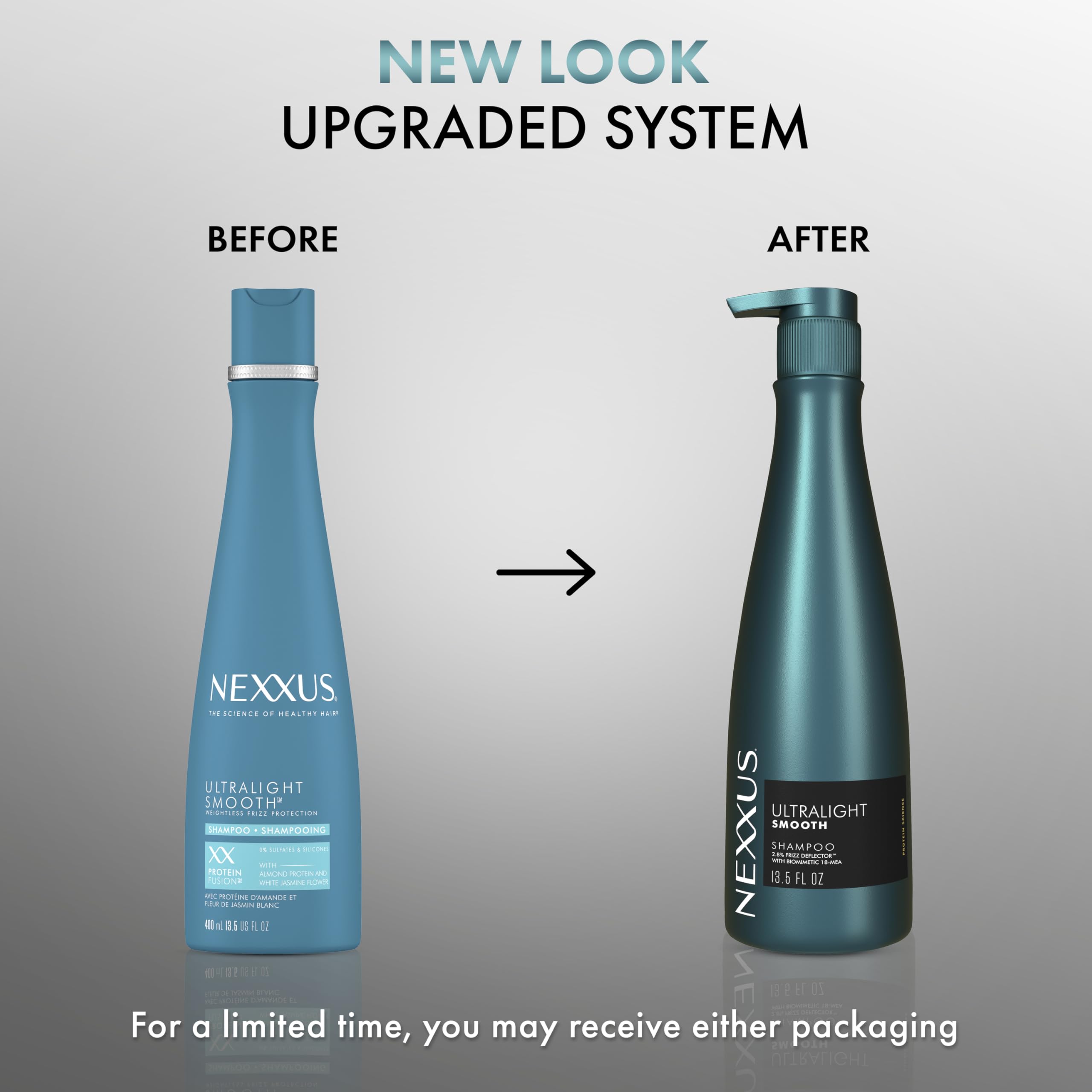Nexxus Ultralight Smooth Conditioner bottle demonstrates system compatibility and smooth foundation.