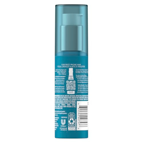 Nexxus Ultralight Smooth Frizz Defy Serum pump in action shows easy application and quick smoothing.