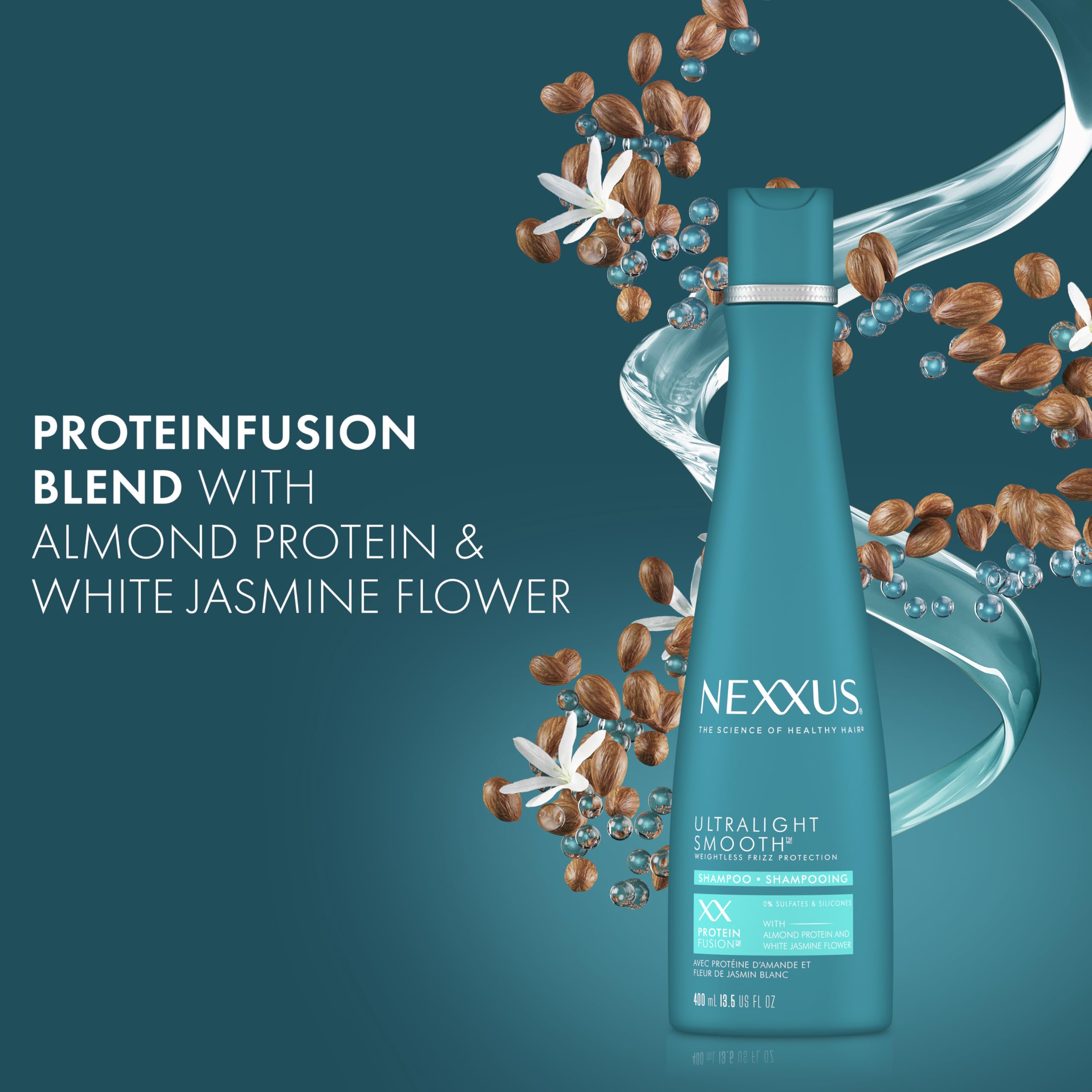 Close-up of silky hair after wash with Nexxus Ultralight Smooth Shampoo.