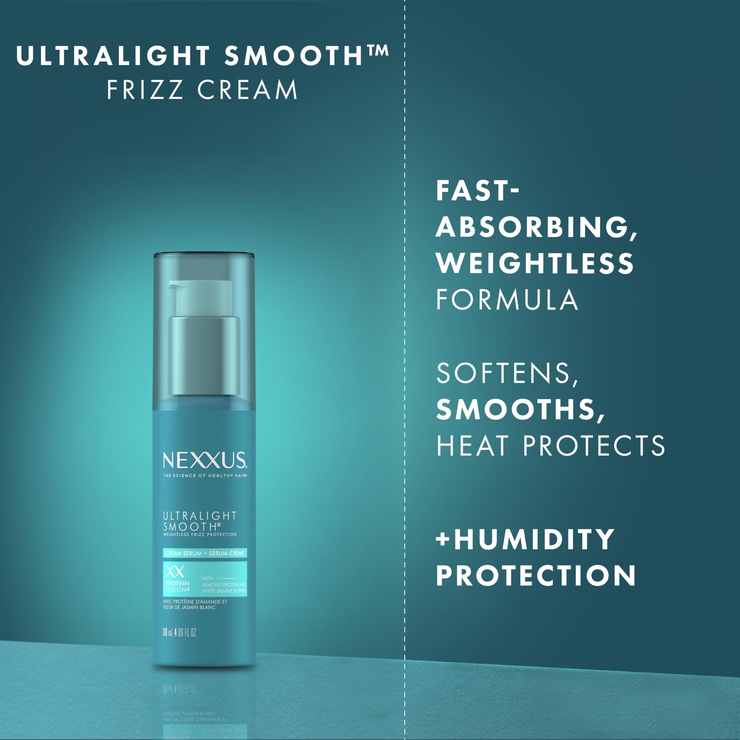 Nexxus Ultralight Smooth Shampoo bottle for a lightweight base that supports frizz defense.