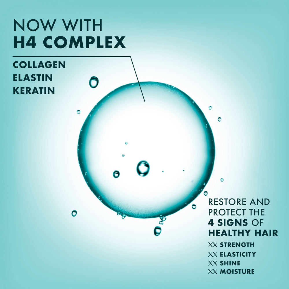 Shampoo bottle resting on hair strands demonstrates smoothness and lightweight feel.
