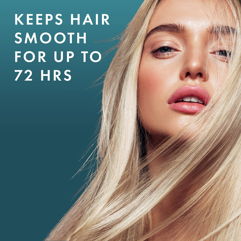 Nexxus Ultralight Smooth System display shows shampoo, conditioner, and serum for cohesive frizz defense.