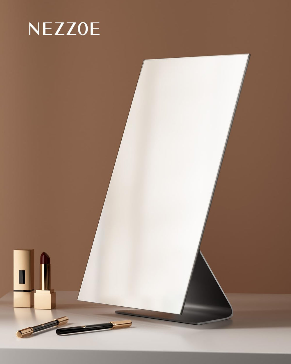 NEZZOE rectangular makeup mirror closeup revealing true-to-life reflection