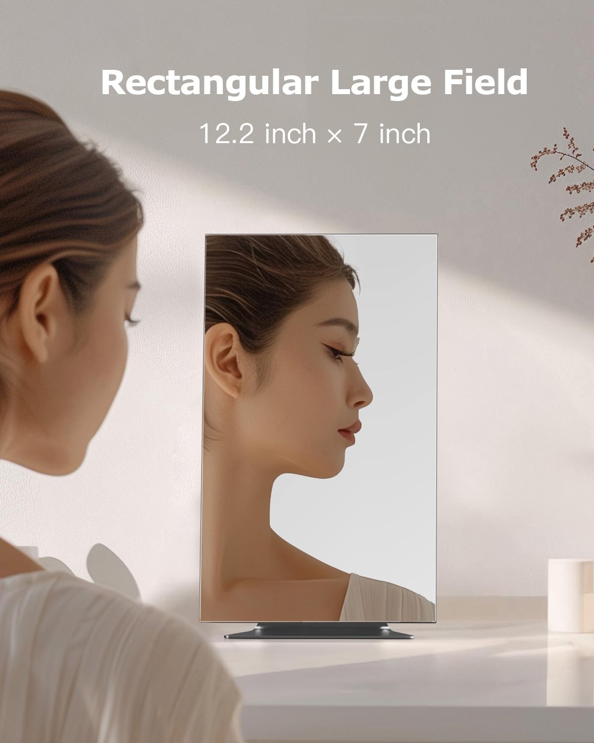 NEZZOE rectangular makeup mirror on countertop ready for daily grooming