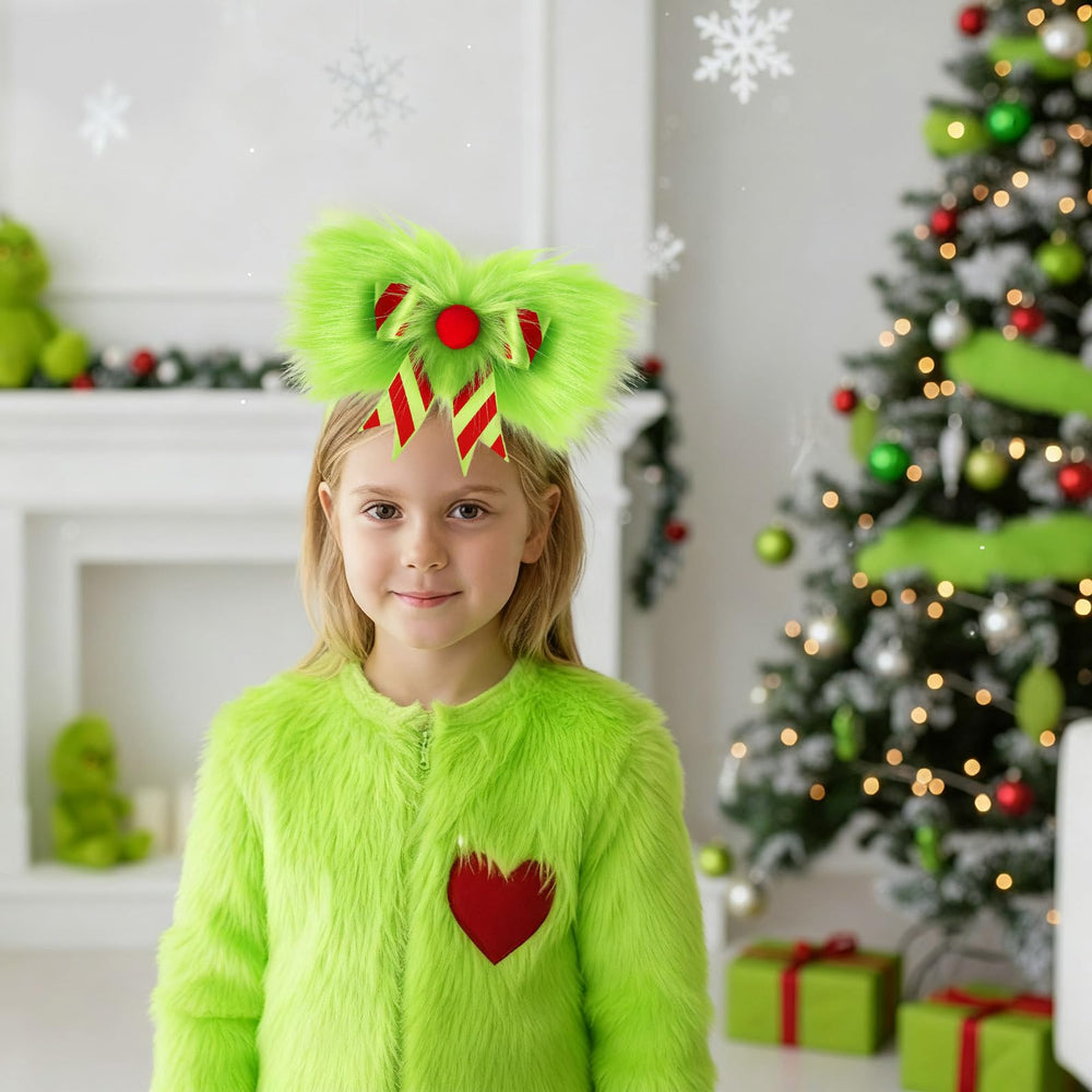 NFAMRZCAR Christmas hair bow green clip enhances outfits for photos.