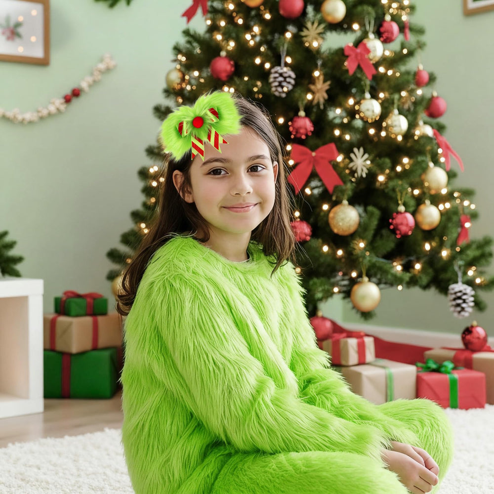NFAMRZCAR festive green hair bows clip ideal for stocking stuffers and gifts.
