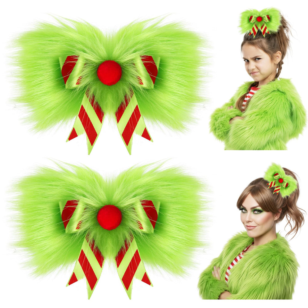 NFAMRZCAR green furry hair bow clip adds festive flair with secure hold.