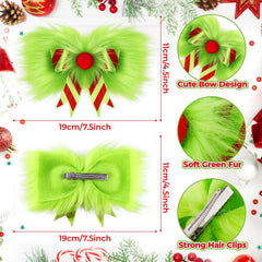 NFAMRZCAR green furry hair bow clip showcased for holiday styling.