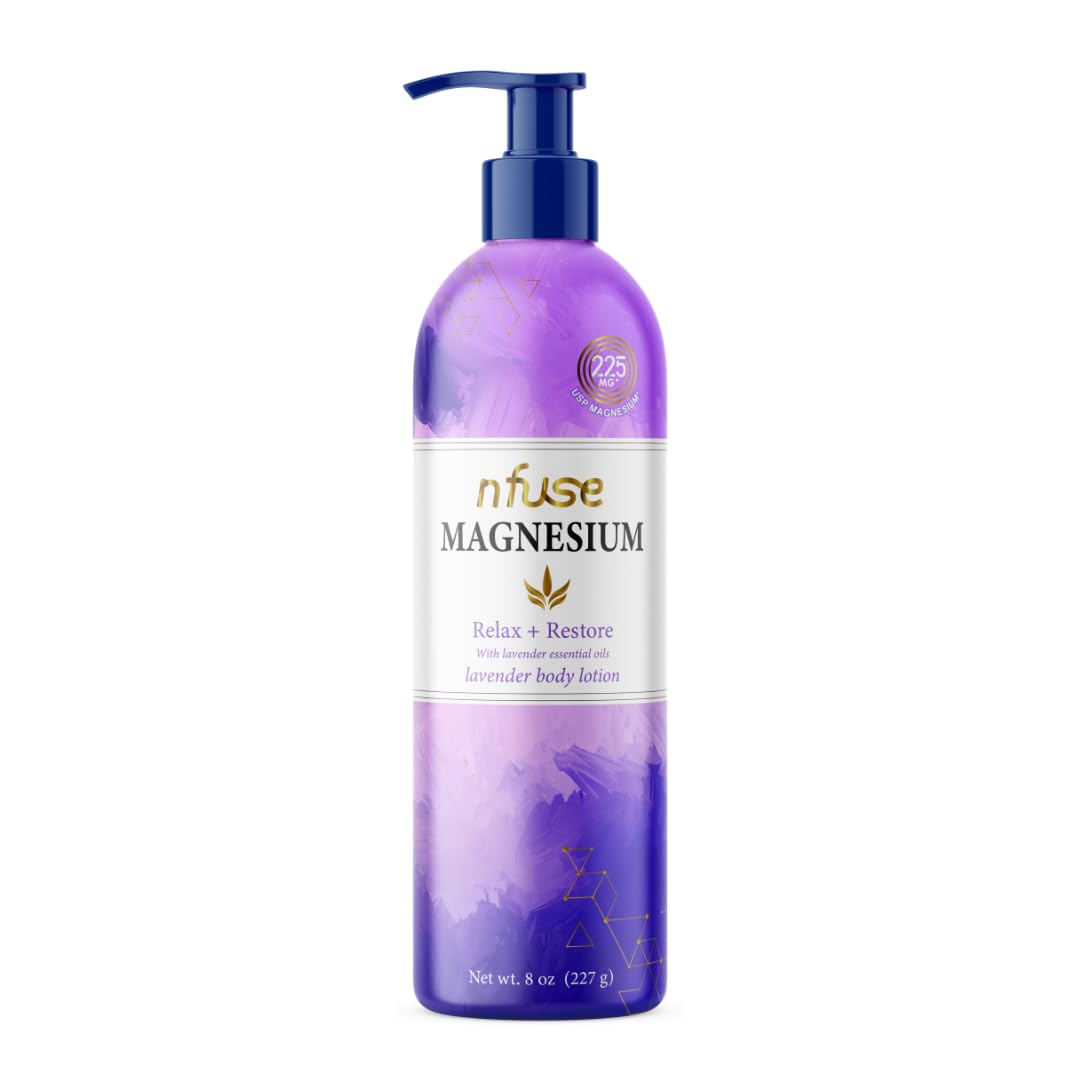 nfuse magnesium lotion lavender bottle for restful relaxation and muscle comfort