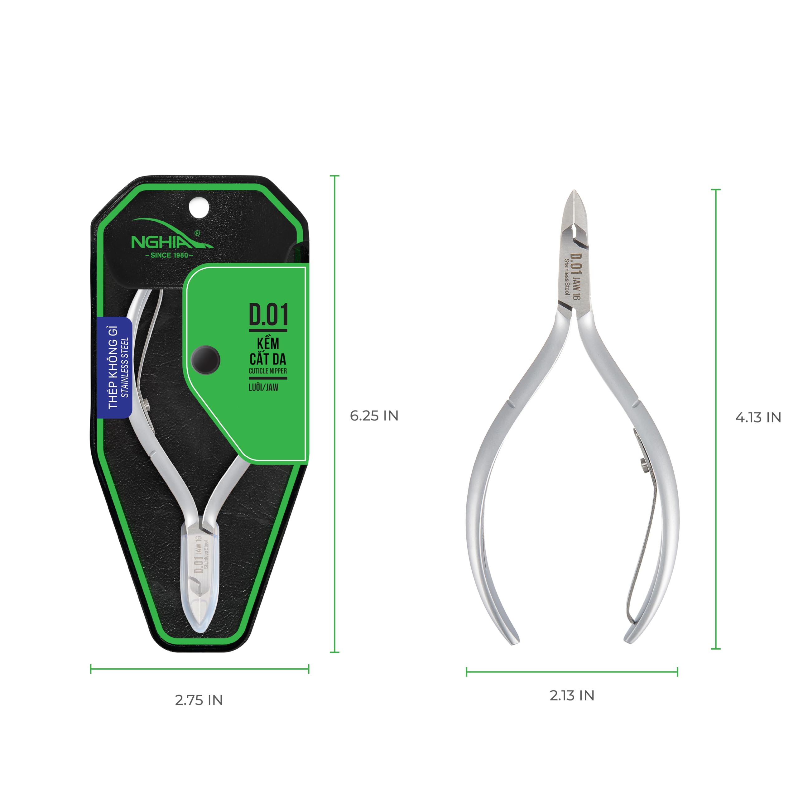 Nghia cuticle nipper D-01 Jaw 16 in hand angle for ergonomic grip