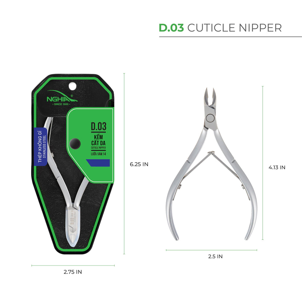 NGHIA cuticle nipper D-03 jaw16 double-spring mechanism enables smooth, controlled trimming.