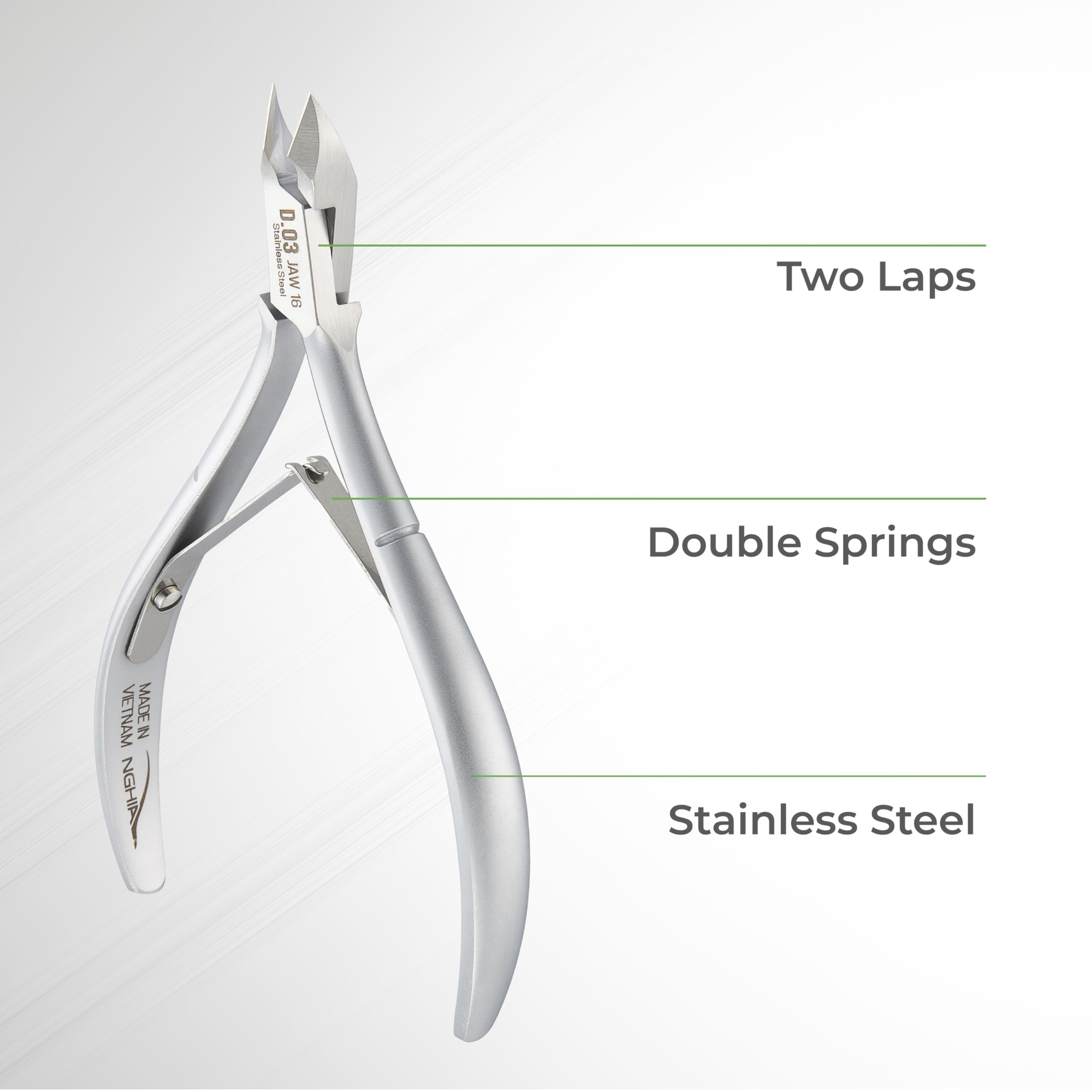 NGHIA cuticle nipper D-03 jaw16 grey-plated finish emphasizes professional durability.