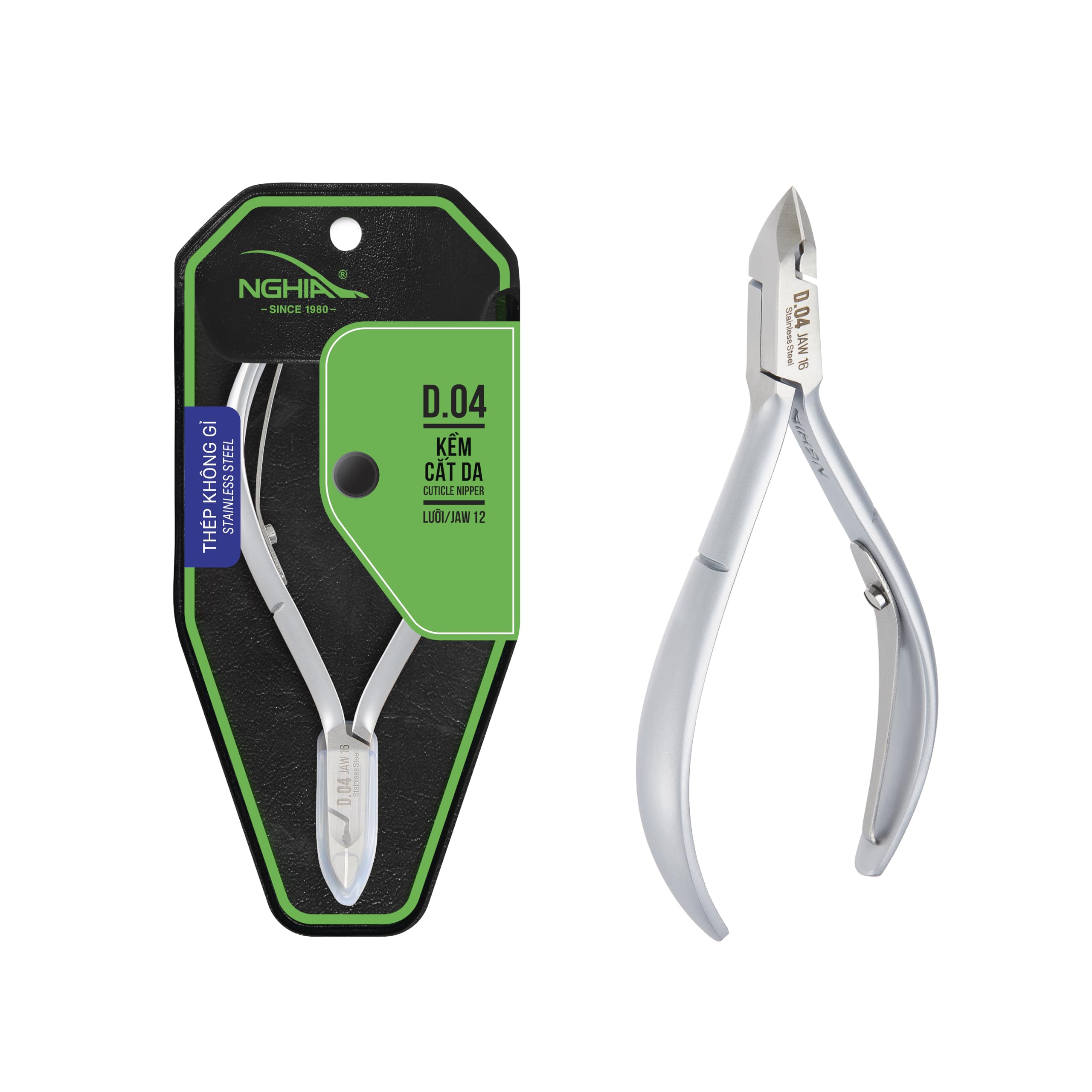Nghia Cuticle Nipper D-04 Jaw 14 blade closeup for precise, durable nail care.