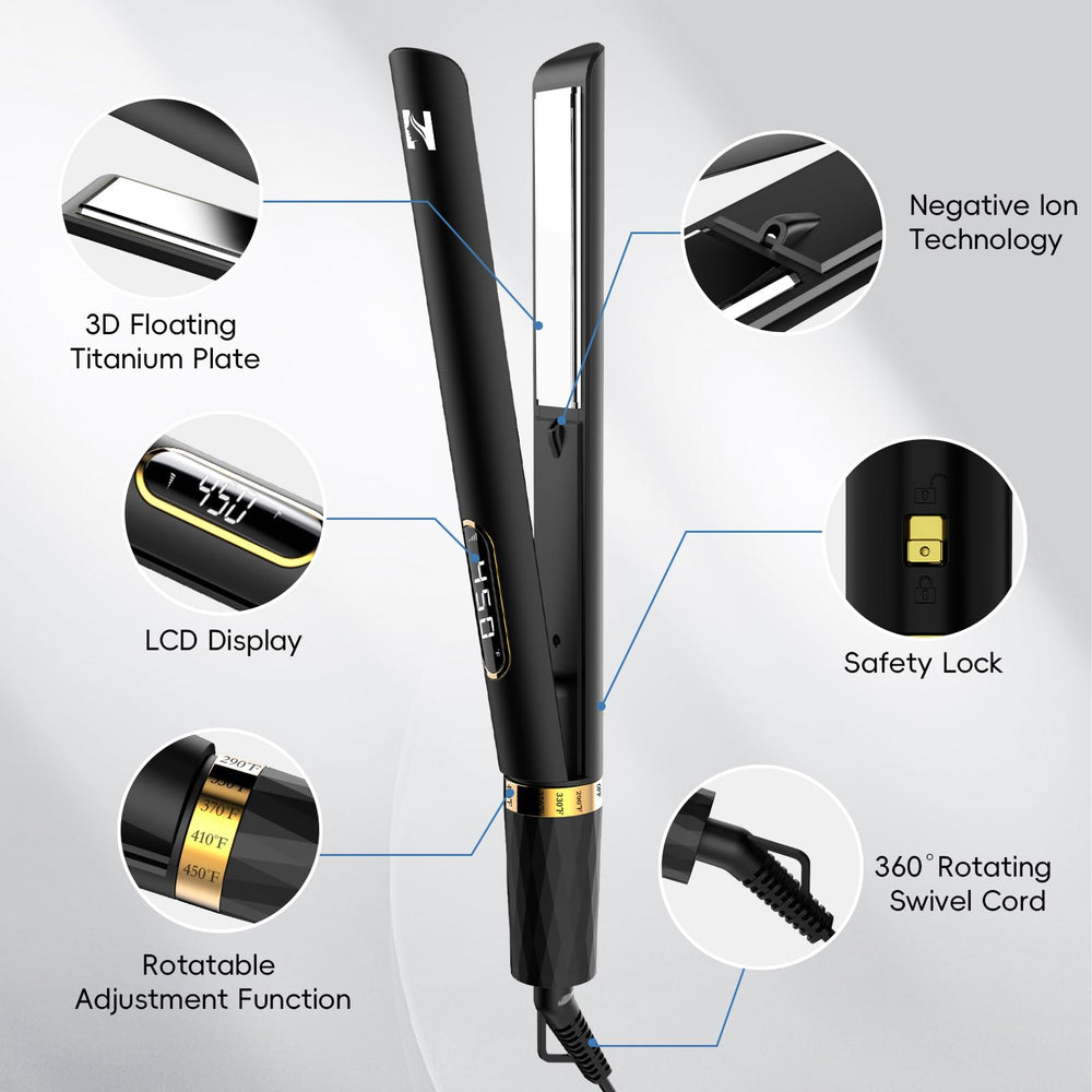 Nicebay flat iron LCD display showing real-time temperature for precise styling