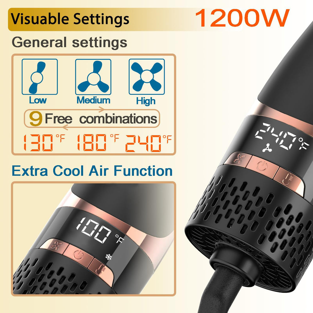 Nicebay hair dryer brush cold air function cools quickly to set the style
