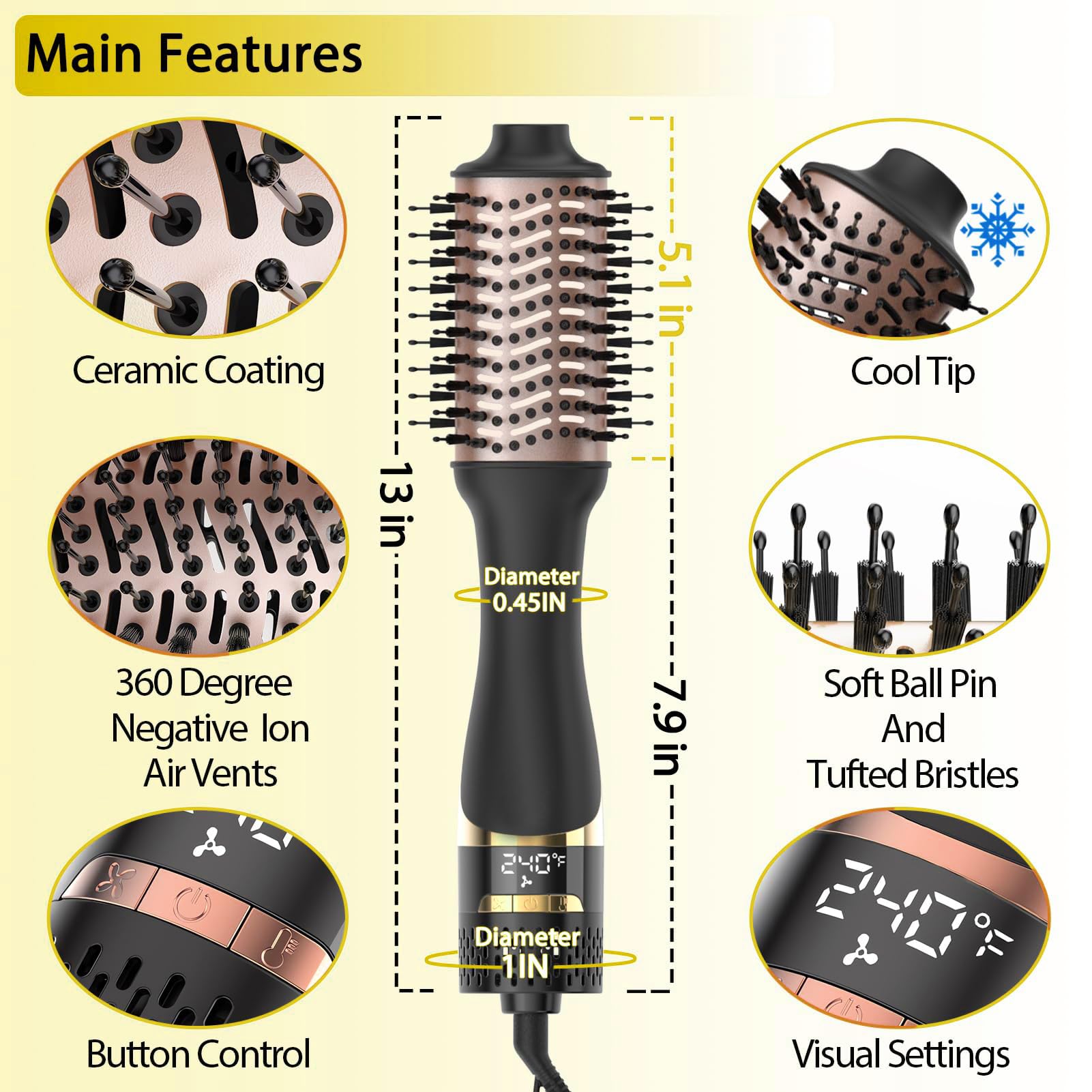 Nicebay hair dryer brush negative ion technology reduces static for smoother hair