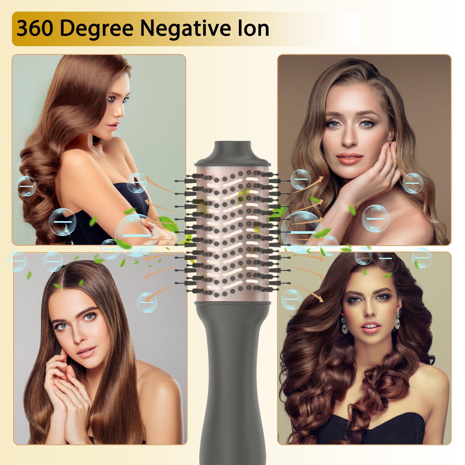 Nicebay hair dryer brush with negative ion function to reduce frizz and static