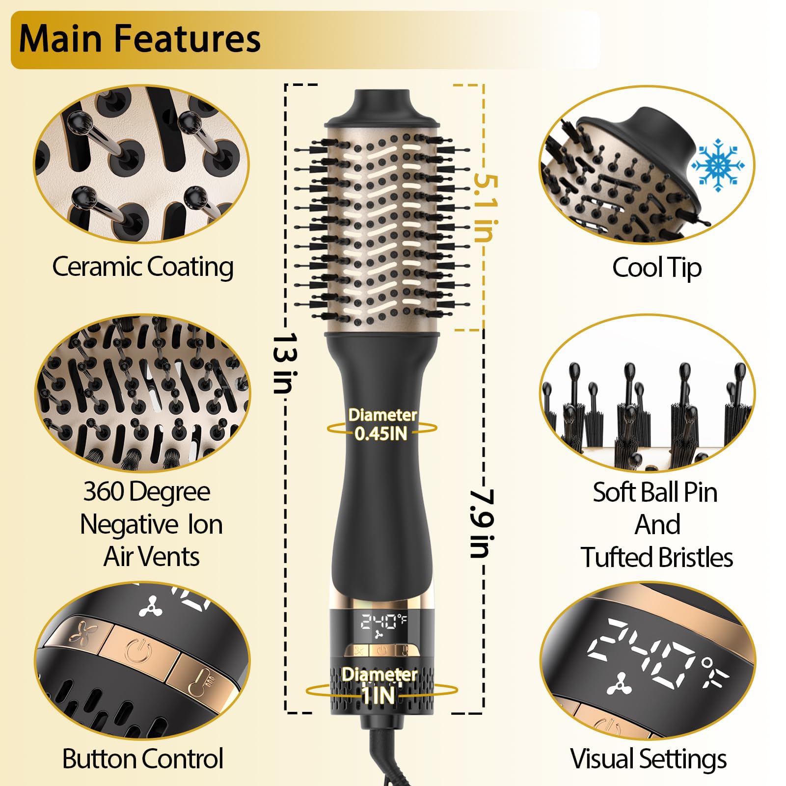 Nicebay hair dryer brush negative ion feature shown for frizz reduction