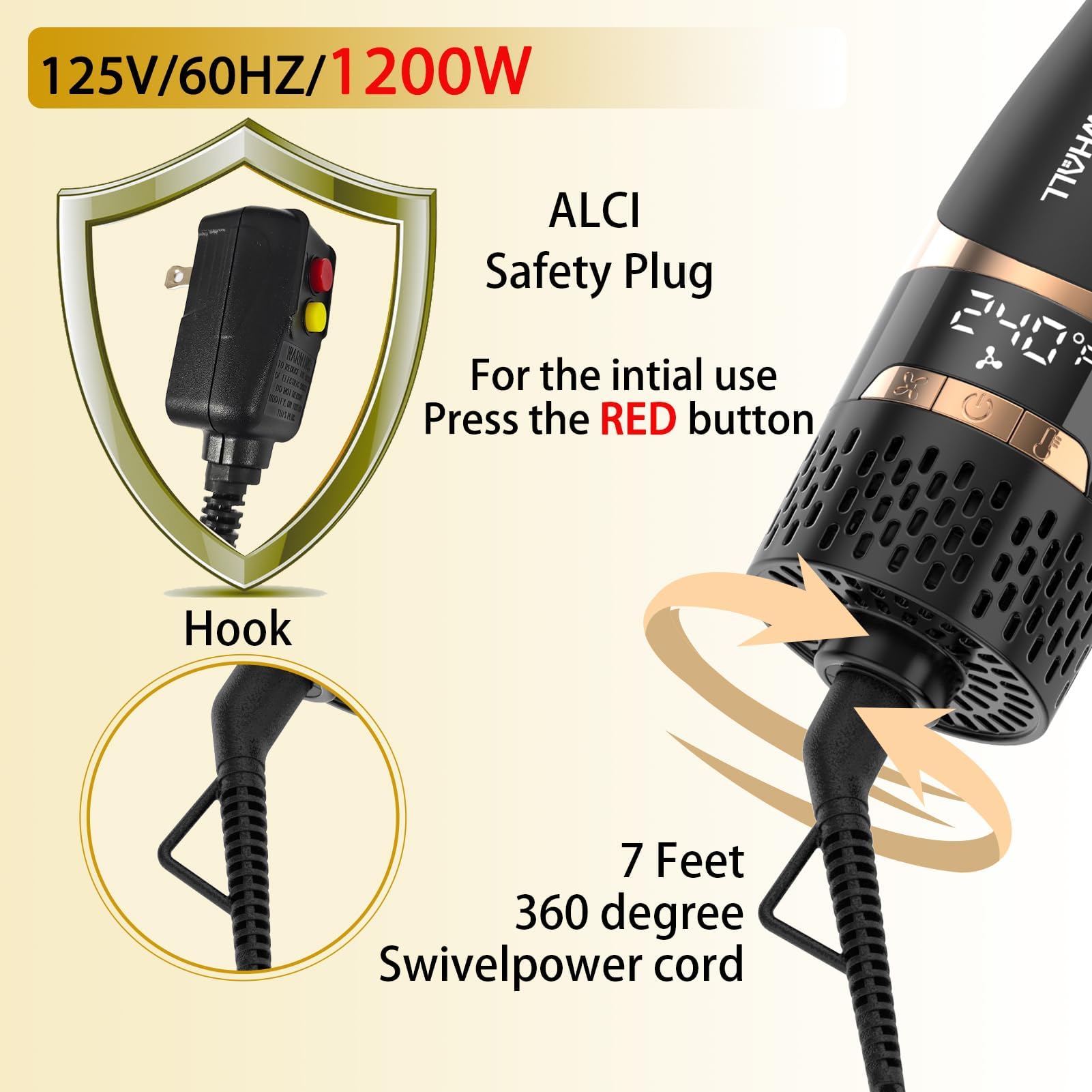Nicebay hair dryer brush swivel cord shot communicates easy maneuverability