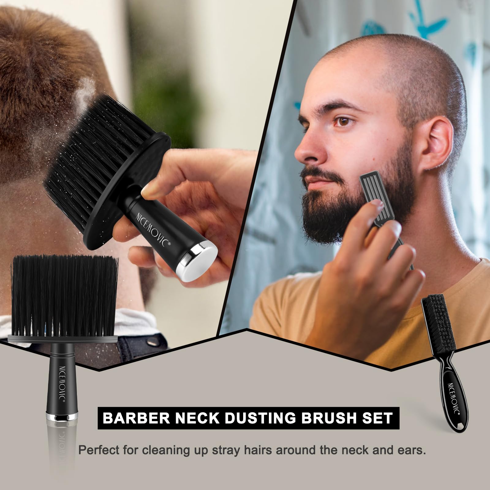NICEMOVIC barber neck duster travel kit highlights compact, lightweight design for on‑the‑go cleaning.