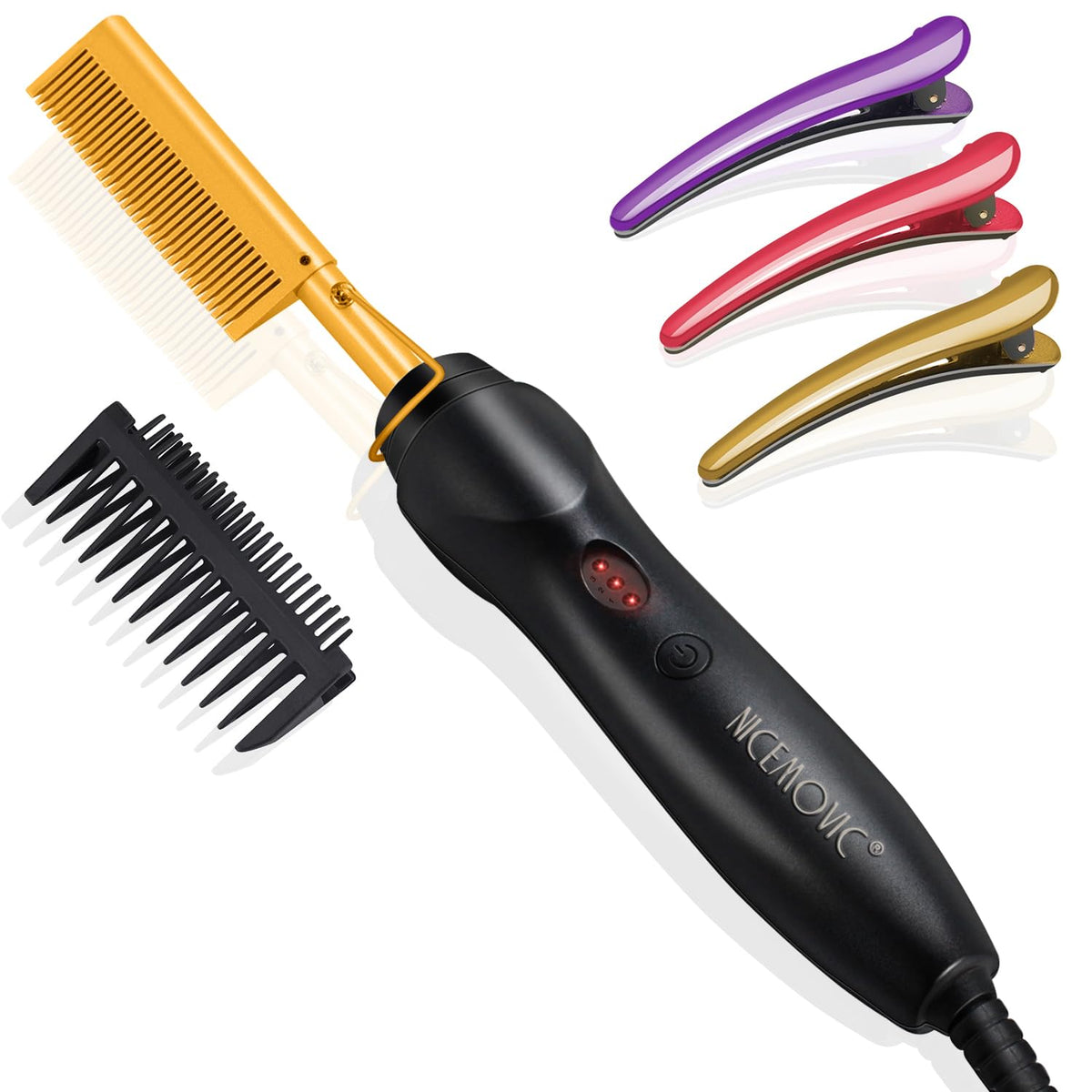NICEMOVIC ceramic heating hair straightener in gold for fast, salon-worthy styling.