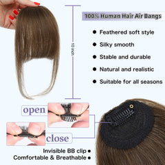Niceone Hair brown feathered fringe close-up highlights soft layers for versatile styling.