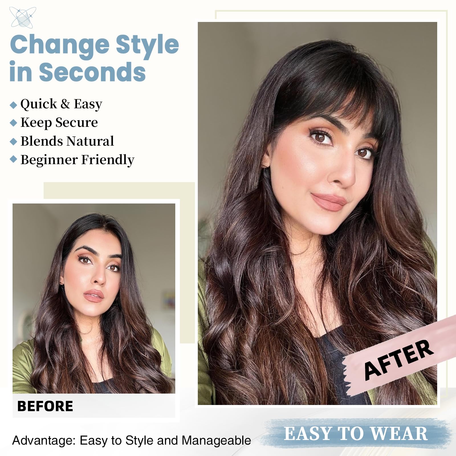 Niceone Hair clip-in bangs packaged for easy storage and travel.
