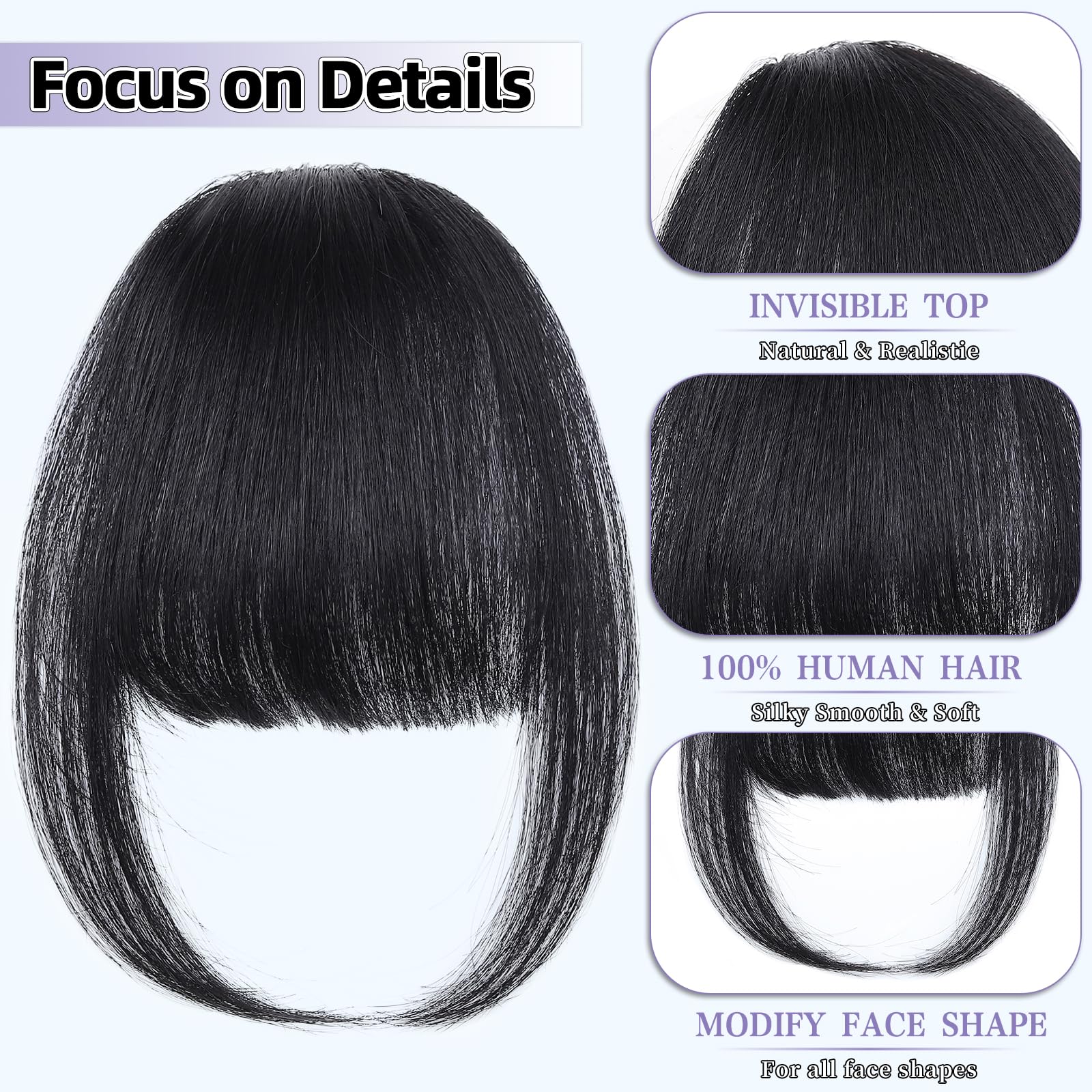 Niceone Hair clip-on assembly near hairline emphasizes quick, damage-free fringe attachment.