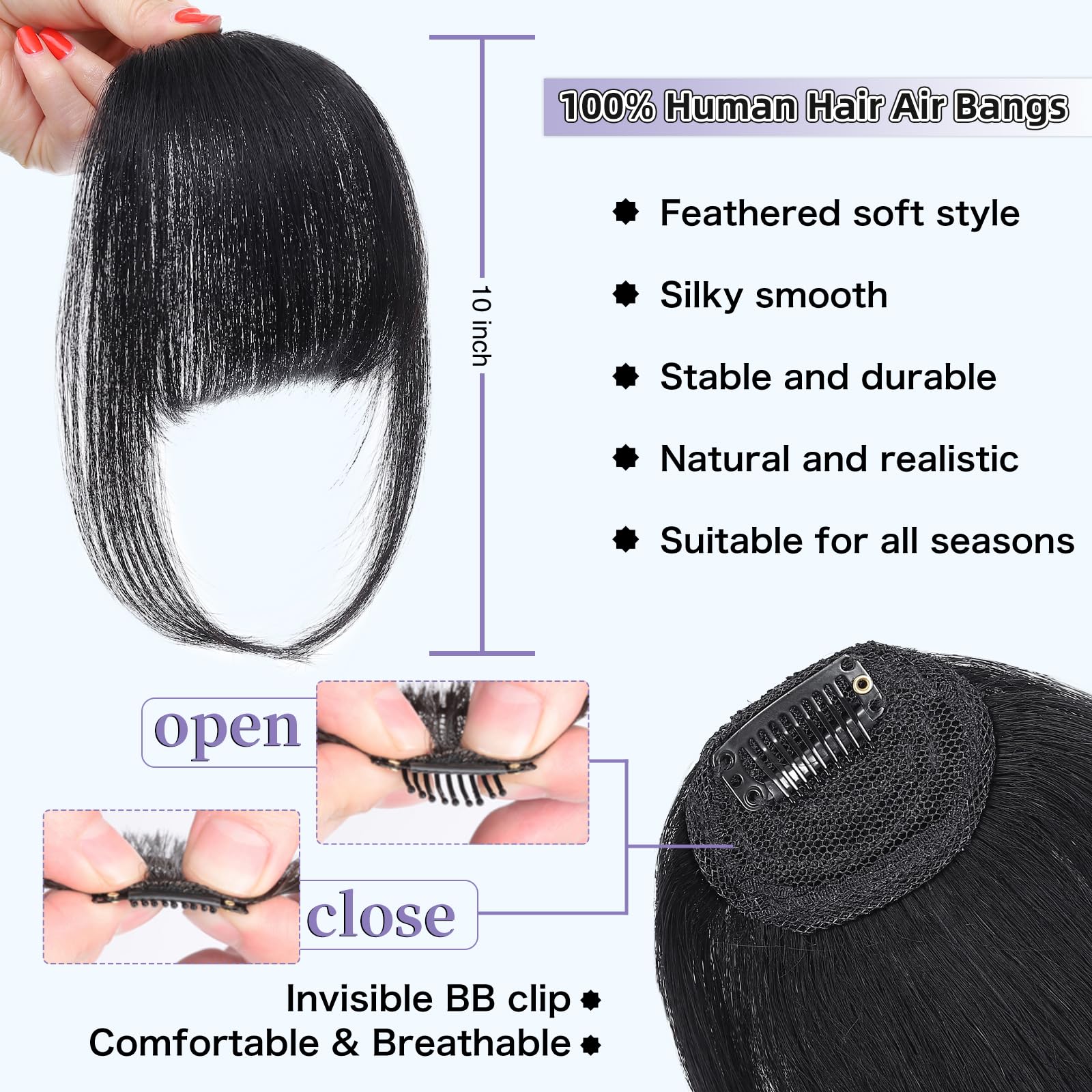 Niceone Hair soft layered fringe detail showcases feathered edges for versatile styling.